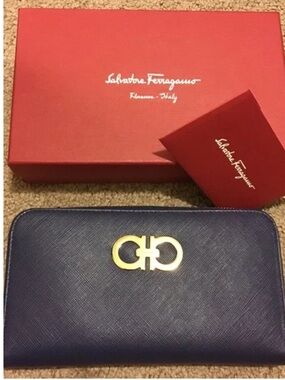 Ferragamo Saffiano Zip Around Continental Wallet